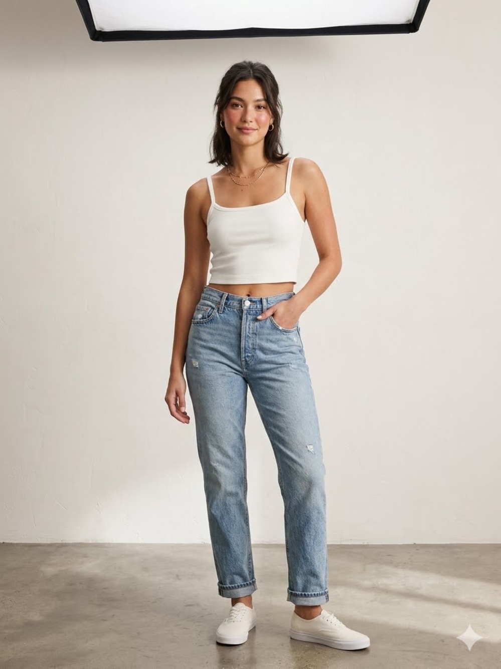 H&M White Cropped Square-Neck Tank